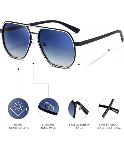 Polygon Aviator Sunglasses for Men Polarized Trendy Square Sun Glasses Retro Pilot Shades UV Protection Black Frame/Silver Ri...