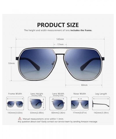 Polygon Aviator Sunglasses for Men Polarized Trendy Square Sun Glasses Retro Pilot Shades UV Protection Black Frame/Silver Ri...