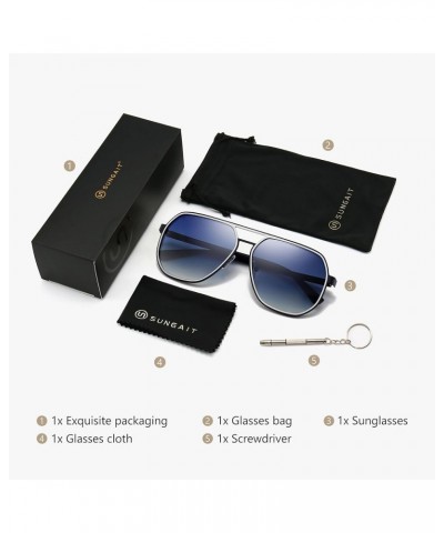 Polygon Aviator Sunglasses for Men Polarized Trendy Square Sun Glasses Retro Pilot Shades UV Protection Black Frame/Silver Ri...