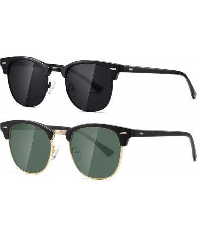 Polarized Sunglasses For Women And Men Semi Rimless Frame Retro Sun Glasses AE0369 Glossy Black&matte Green Lens $10.32 Rimless