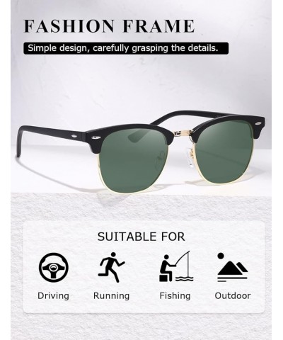 Polarized Sunglasses For Women And Men Semi Rimless Frame Retro Sun Glasses AE0369 Glossy Black&matte Green Lens $10.32 Rimless