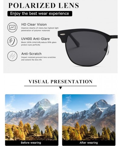 Polarized Sunglasses For Women And Men Semi Rimless Frame Retro Sun Glasses AE0369 Glossy Black&matte Green Lens $10.32 Rimless