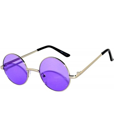 Round Retro Small Circle Tint & Mirror Colored Lens 43-55 mm Sunglasses Metal 43mm Silver / Purple $8.68 Round