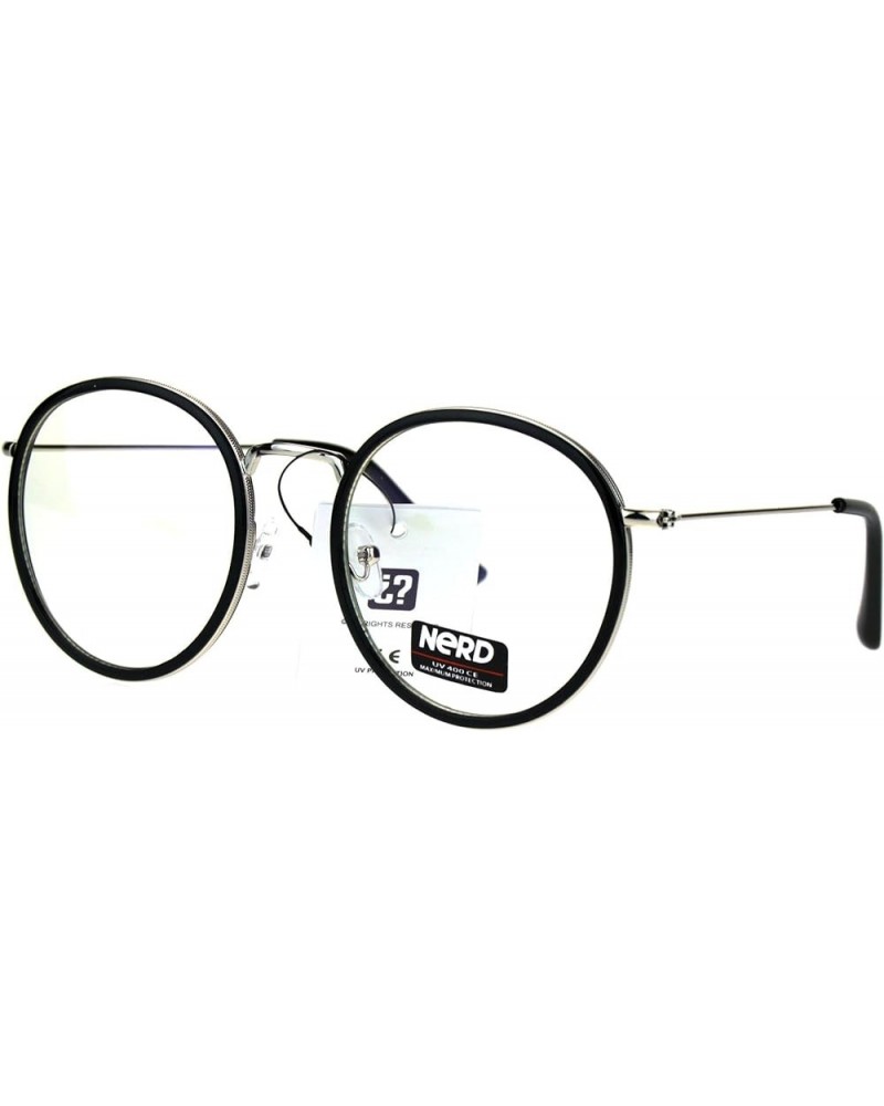 Vintage Fashion Clear Lens Glasses Round Double Frame Eyeglasses UV 400 Black Silver clear $8.93 Round