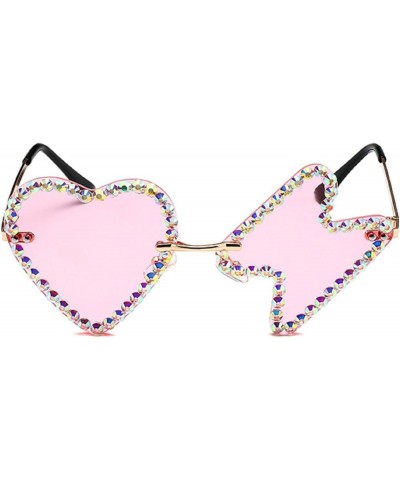 Vintage 90s Rimless Rhinestone Sunglasses Fashion Lightning Crystal diamond Y2K Candy Color Heart Shaped Party Glasses Pink $...