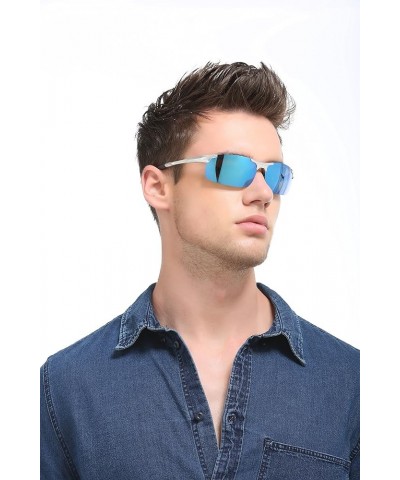 ETAI Men's Driving Polarized Sports Sunglasses Series UV400 Al-Mg Alloy For Men 8177 Silver Blue $12.85 Sport