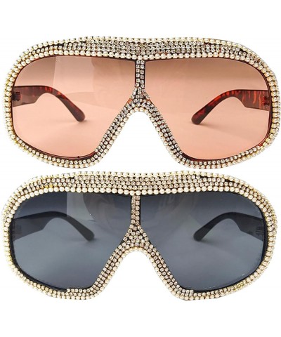 Oversized One Piece rhinestone Sunglasses For Women Fashion Men Wrap Around Diamond Party Shield Goggles Shades Black+tea $9....