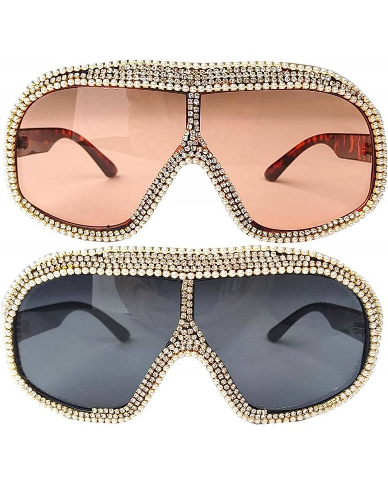 Oversized One Piece rhinestone Sunglasses For Women Fashion Men Wrap Around Diamond Party Shield Goggles Shades Black+tea $9....