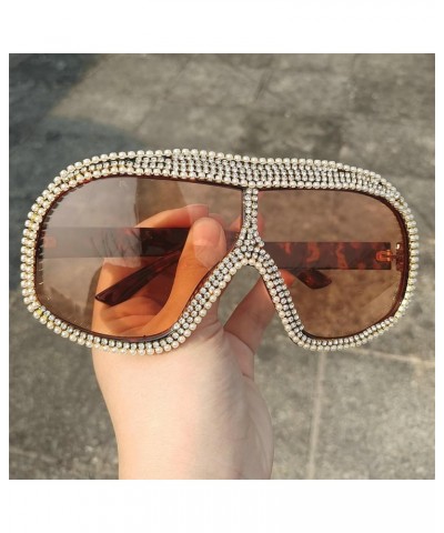 Oversized One Piece rhinestone Sunglasses For Women Fashion Men Wrap Around Diamond Party Shield Goggles Shades Black+tea $9....