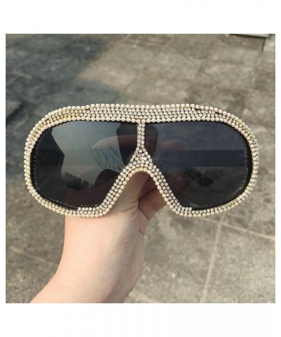 Oversized One Piece rhinestone Sunglasses For Women Fashion Men Wrap Around Diamond Party Shield Goggles Shades Black+tea $9....