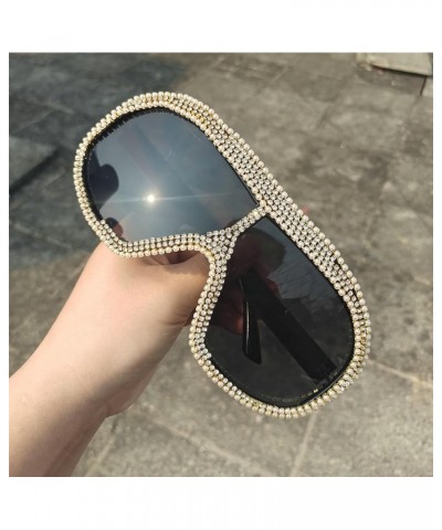 Oversized One Piece rhinestone Sunglasses For Women Fashion Men Wrap Around Diamond Party Shield Goggles Shades Black+tea $9....