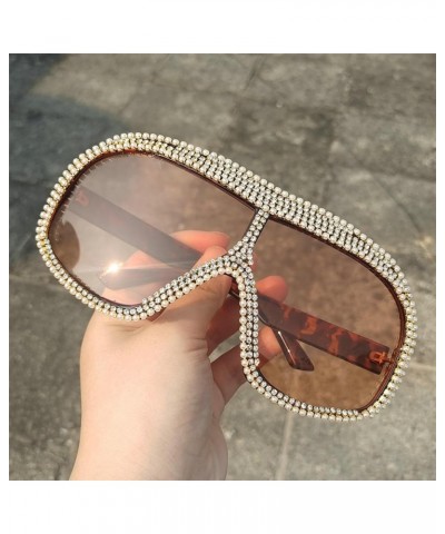 Oversized One Piece rhinestone Sunglasses For Women Fashion Men Wrap Around Diamond Party Shield Goggles Shades Black+tea $9....