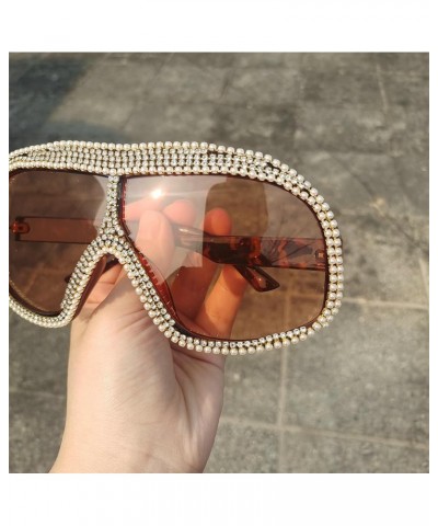 Oversized One Piece rhinestone Sunglasses For Women Fashion Men Wrap Around Diamond Party Shield Goggles Shades Black+tea $9....