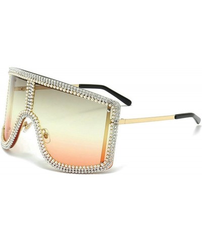 Oversized Diamond Rhinestone One Piece Shield Women Goggle Fashion Punk Square Rimless Metal Windproof Sunglasses Yellow Red ...