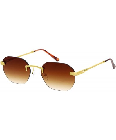 Geometric Vintage-Inspired Metal Frame Polygon Sunglasses D240 Gold / Amber $10.99 Rimless