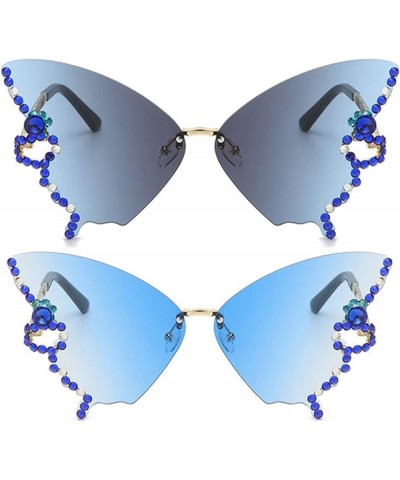 Diamond Butterfly Sunglasses Women Rimless Oversized Rhinestone bling Sun Glasses Ladies Y2K Eyewear 2pcs-blue&gray $10.78 Ov...