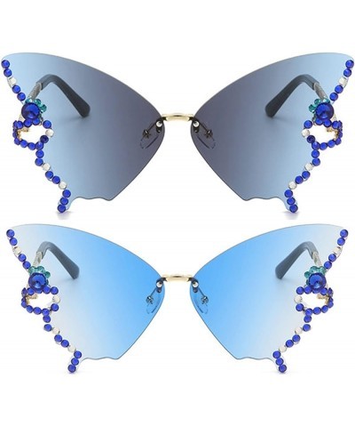 Diamond Butterfly Sunglasses Women Rimless Oversized Rhinestone bling Sun Glasses Ladies Y2K Eyewear 2pcs-blue&gray $10.78 Ov...