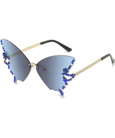 Diamond Butterfly Sunglasses Women Rimless Oversized Rhinestone bling Sun Glasses Ladies Y2K Eyewear 2pcs-blue&gray $10.78 Ov...