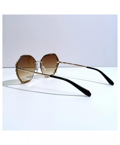 Rhinestone Sunglasses Women 2023 Vintage Rimless Diamond Eyeglasses Gradient Lens Shades for Female Brown $13.41 Rimless