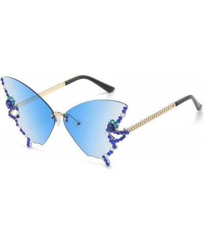 Diamond Butterfly Sunglasses Women Rimless Oversized Rhinestone bling Sun Glasses Ladies Y2K Eyewear 2pcs-blue&gray $10.78 Ov...