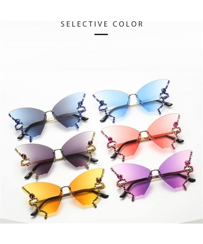 Diamond Butterfly Sunglasses Women Rimless Oversized Rhinestone bling Sun Glasses Ladies Y2K Eyewear 2pcs-blue&gray $10.78 Ov...