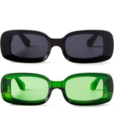 Trendy Y2K Rectangle Sunglasses for Women Men Retro 90s Sunglasses Thick Chunky Glasses UV400 Protection Black,green $7.07 Re...