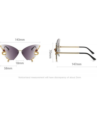 Diamond Butterfly Sunglasses Women Rimless Oversized Rhinestone bling Sun Glasses Ladies Y2K Eyewear 2pcs-blue&gray $10.78 Ov...