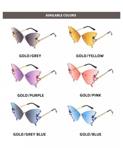 Diamond Butterfly Sunglasses Women Rimless Oversized Rhinestone bling Sun Glasses Ladies Y2K Eyewear 2pcs-blue&gray $10.78 Ov...