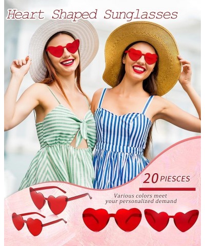 20 Pack Women Sunglsses Heart Shaped Sunglasses Mixed Styles Heart Glasses Candy Color Eyewear for Bachelorette Party 20-red ...