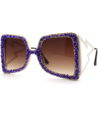 Chunky Nugget Dripping Glit Luxe Butterfly Bolt Arm Sunglasses White Purple / Brown $11.10 Butterfly