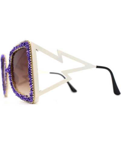 Chunky Nugget Dripping Glit Luxe Butterfly Bolt Arm Sunglasses White Purple / Brown $11.10 Butterfly