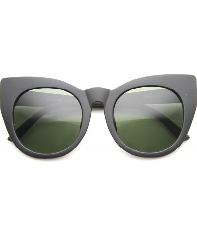 Womens Oversized High Fashion Bold Rimmed Glam Round Cat Eye Sunglasses (Matte Black/Green) $9.27 Cat Eye