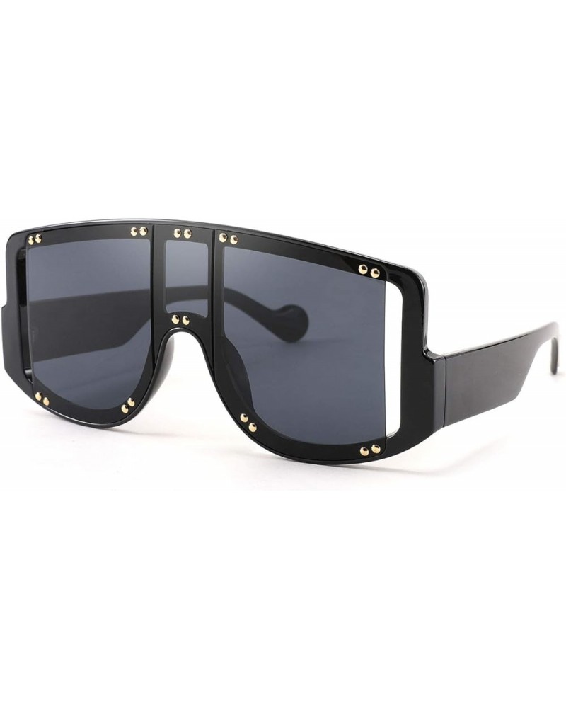 Oversized Fashion Square Women Sunglasses Big Frame Metal Rivet Unique Female Trend Shades B4029 Black Frame & Grey Lens $9.8...