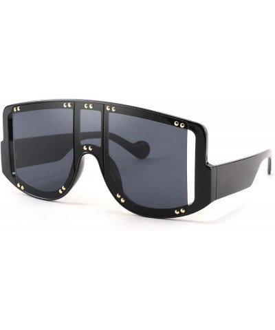 Oversized Fashion Square Women Sunglasses Big Frame Metal Rivet Unique Female Trend Shades B4029 Black Frame & Grey Lens $9.8...