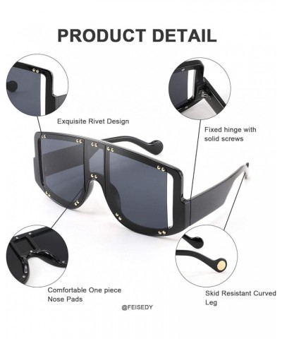 Oversized Fashion Square Women Sunglasses Big Frame Metal Rivet Unique Female Trend Shades B4029 Black Frame & Grey Lens $9.8...