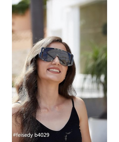 Oversized Fashion Square Women Sunglasses Big Frame Metal Rivet Unique Female Trend Shades B4029 Black Frame & Grey Lens $9.8...