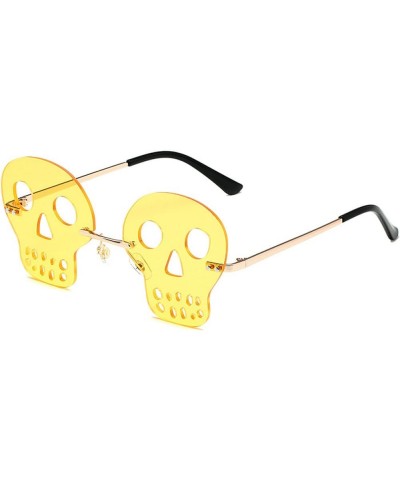 Fashion Rimless Skull Shape Sunglasses Women Funny Halloween Christmas Punk Y2K Sun Glasses Men Yellow $10.20 Sport