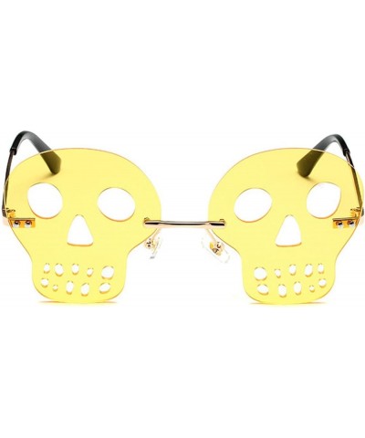 Fashion Rimless Skull Shape Sunglasses Women Funny Halloween Christmas Punk Y2K Sun Glasses Men Yellow $10.20 Sport