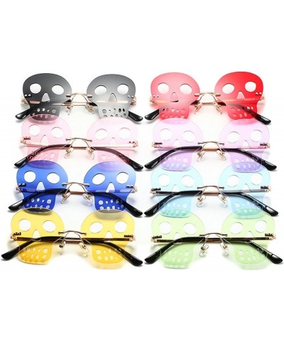 Fashion Rimless Skull Shape Sunglasses Women Funny Halloween Christmas Punk Y2K Sun Glasses Men Yellow $10.20 Sport