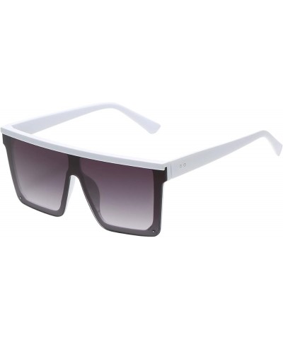 Square Oversized Sunglasses for Women Men Fashion Flat Top Big Black Frame Shades White Frame Gray Lens $14.50 Designer