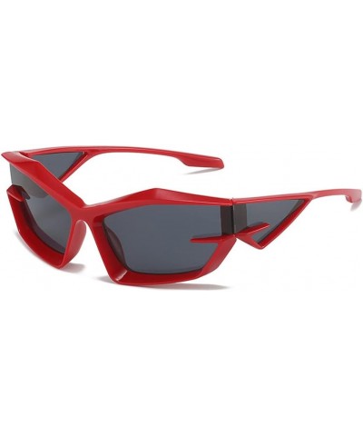 Trendy Y2K Wrap Around Sunglasses for Men Women Fashion Cool Sport Stylish Cat-eye Glasses Shades Red/Grey $10.79 Aviator