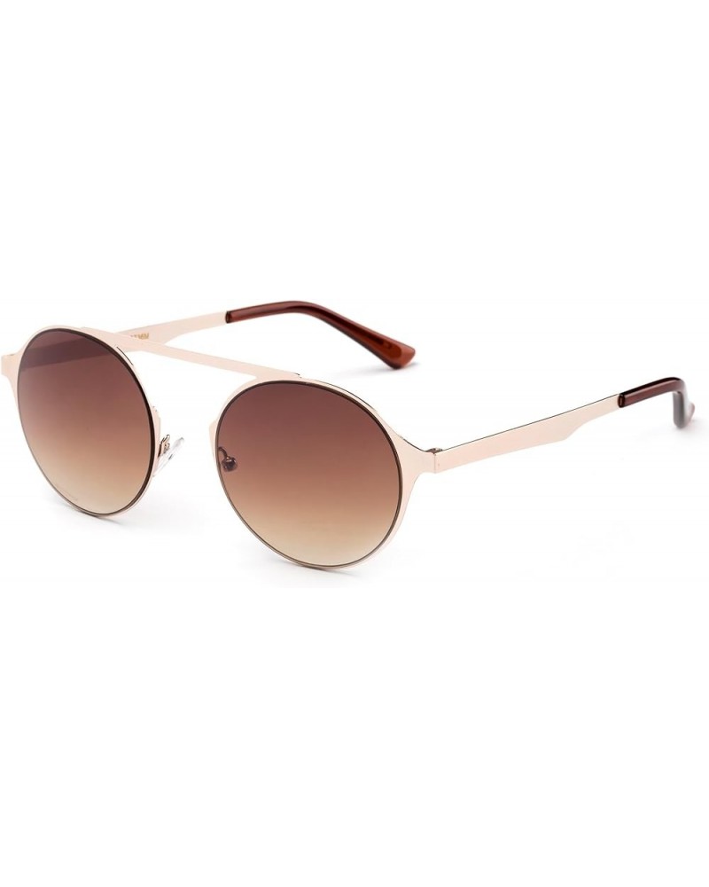 Newbee Fashion - "Antonella" Flat Metal Frame Flash Lens Erika Style Sunglasses Gold/Brown $7.94 Round