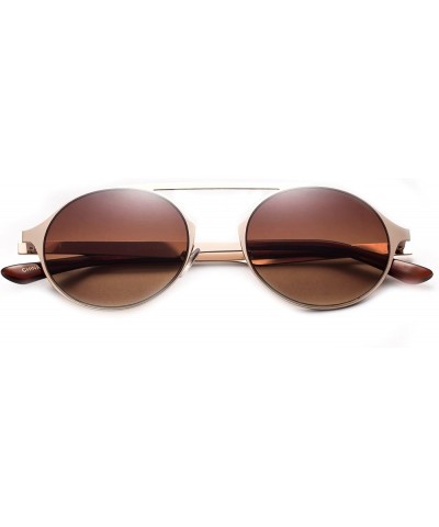 Newbee Fashion - "Antonella" Flat Metal Frame Flash Lens Erika Style Sunglasses Gold/Brown $7.94 Round