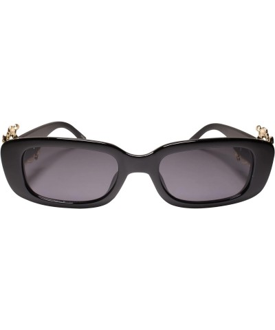 Rectangular Frame w/Gold Metal Dragon Accent Vintage Rectangle Black Sunglasses $10.59 Rectangular