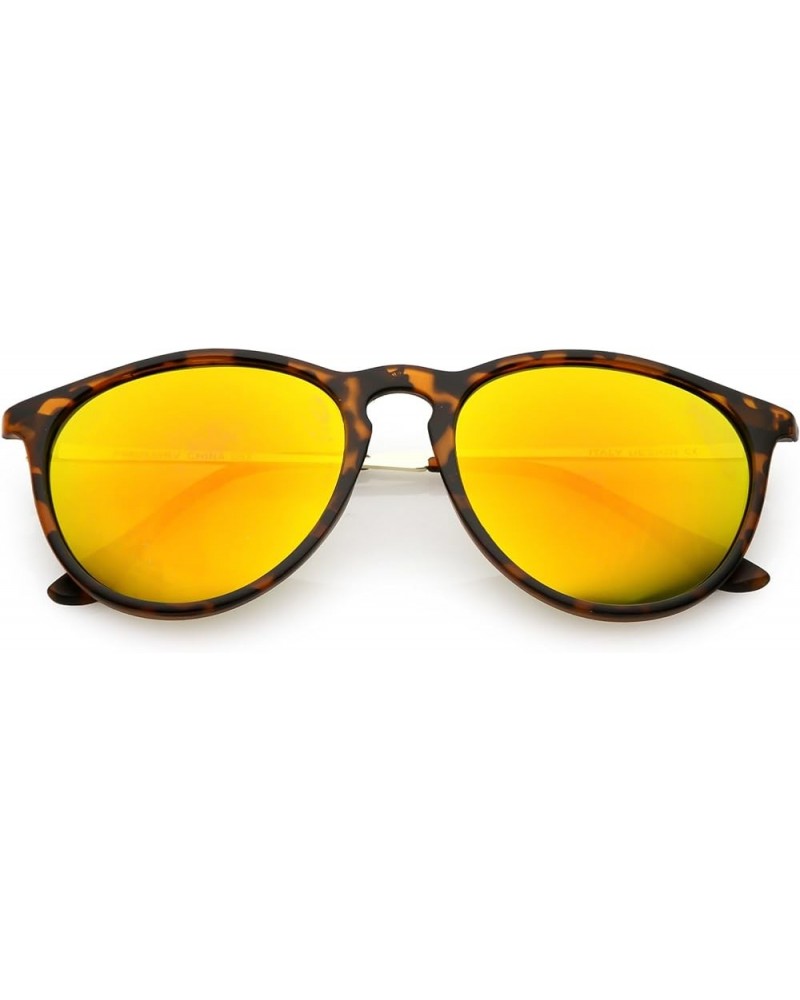 Modern Metal Arms Round Mirrored Lens Horn Rimmed Sunglasses 52mm Matte Tortoise Gold / Orange Yellow Mirror $9.00 Round