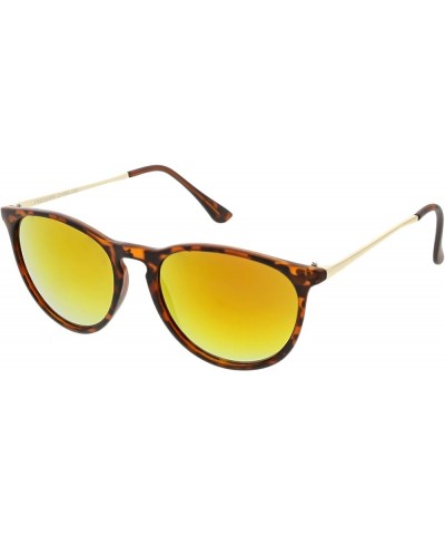 Modern Metal Arms Round Mirrored Lens Horn Rimmed Sunglasses 52mm Matte Tortoise Gold / Orange Yellow Mirror $9.00 Round