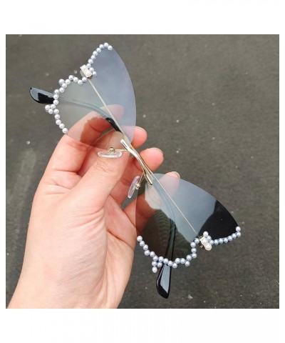 Female Diamond Butterfly Sunglasses for Women pearl Party Rimless Rhinestone bling Sunglasses Eyewear Green $9.79 Rimless