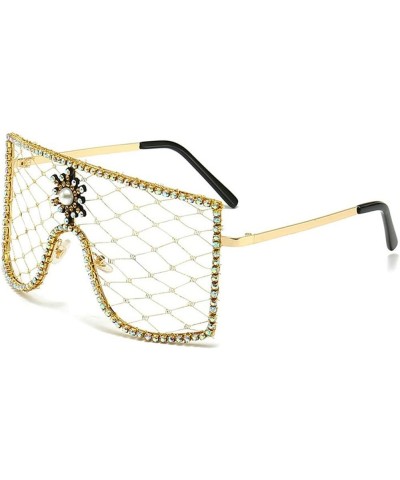 Rhinestone Y2K Sunglasses for Women Men Shield Flat Top Sunglasses Futuristic Frameless no Lens Glasses Gold $9.50 Shield