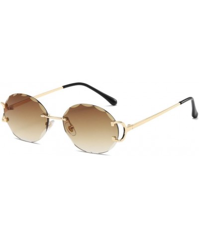 Vintage Oval Rimless Sunglasses Fashion Frameless Tinted Lens Eyewear Glasses for Women Men Shades Gradient Brown $78.89 Sport