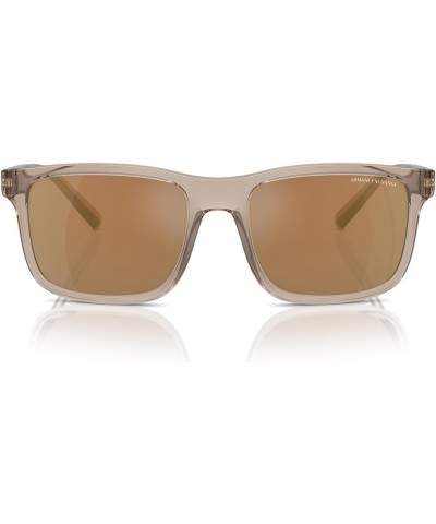 Men's Ax4145s Square Sunglasses Shiny Transparent Brown/Brown Mirrored Gold Polarized $36.14 Square